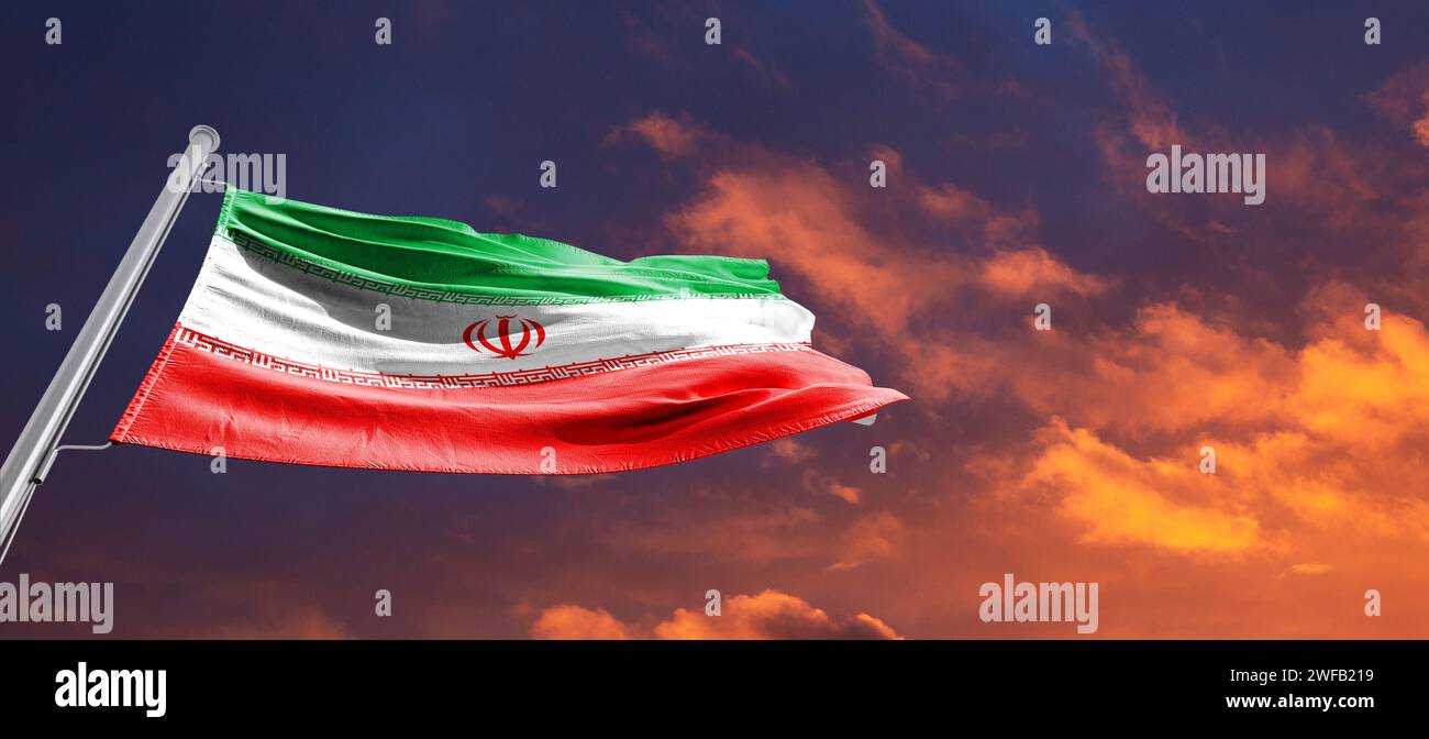 The national flag of the Islamic Republic of Iran. country in West Asia. Stock Photo