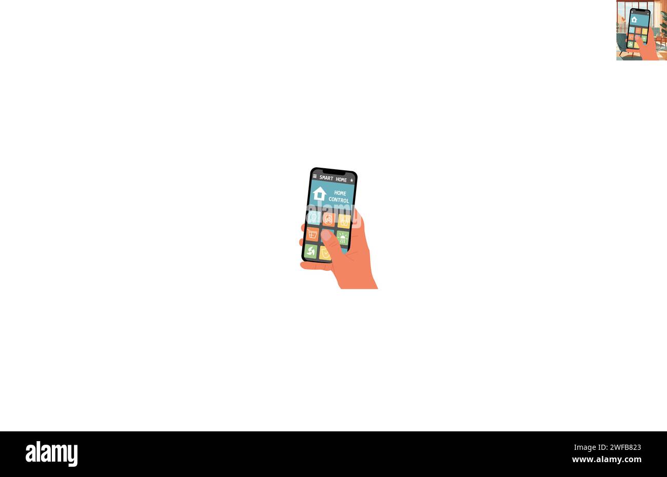 Smart home application on hand holding smartphone Stock Vector