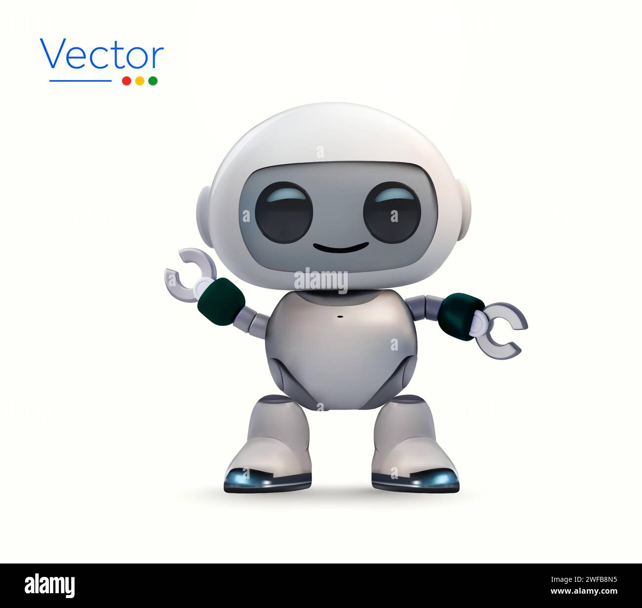 3d smart and cute full-body robot, greeting pose, isolated on background. Chat bot icon, ai-fueled customer support symbol. 3d Vector illustration. Vector illustration Stock Vector