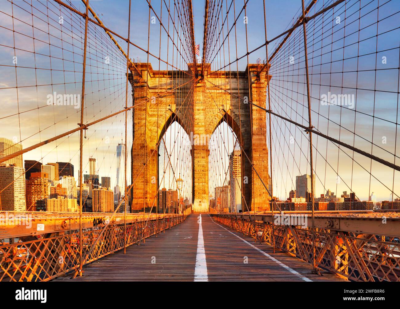 Brooklyn Bridge, New York City at dramatic sunrise, nobody Stock Photo ...