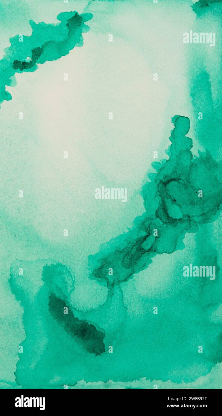 Watercolor painting green background, in style of abstract ink art