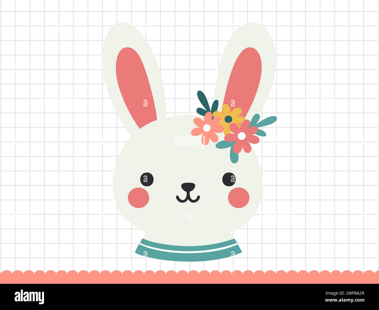 Rabbit face with flowers. Little bunny in cartoon style. Vector ...