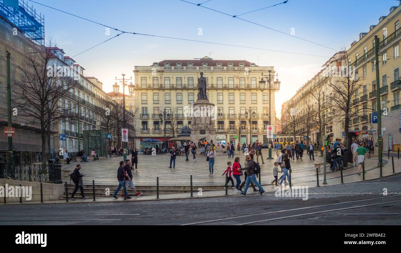 Statue of luis de camoes in Lisbon, Portugal. Chiado square is a ...