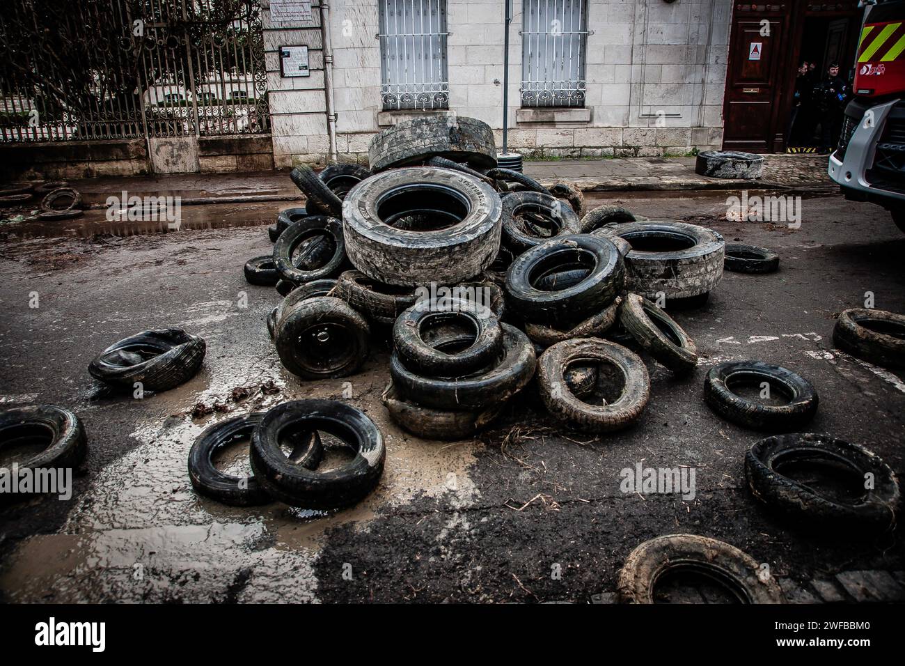 Blocages des agriculteurs Agen Stock Photo