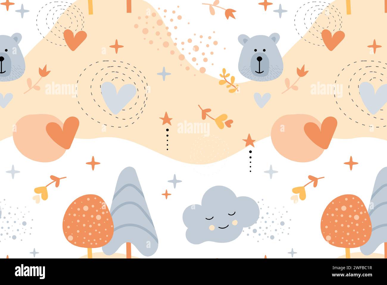 Bohemian baby pattern. Seamless baby pattern in boho style. Stock Vector