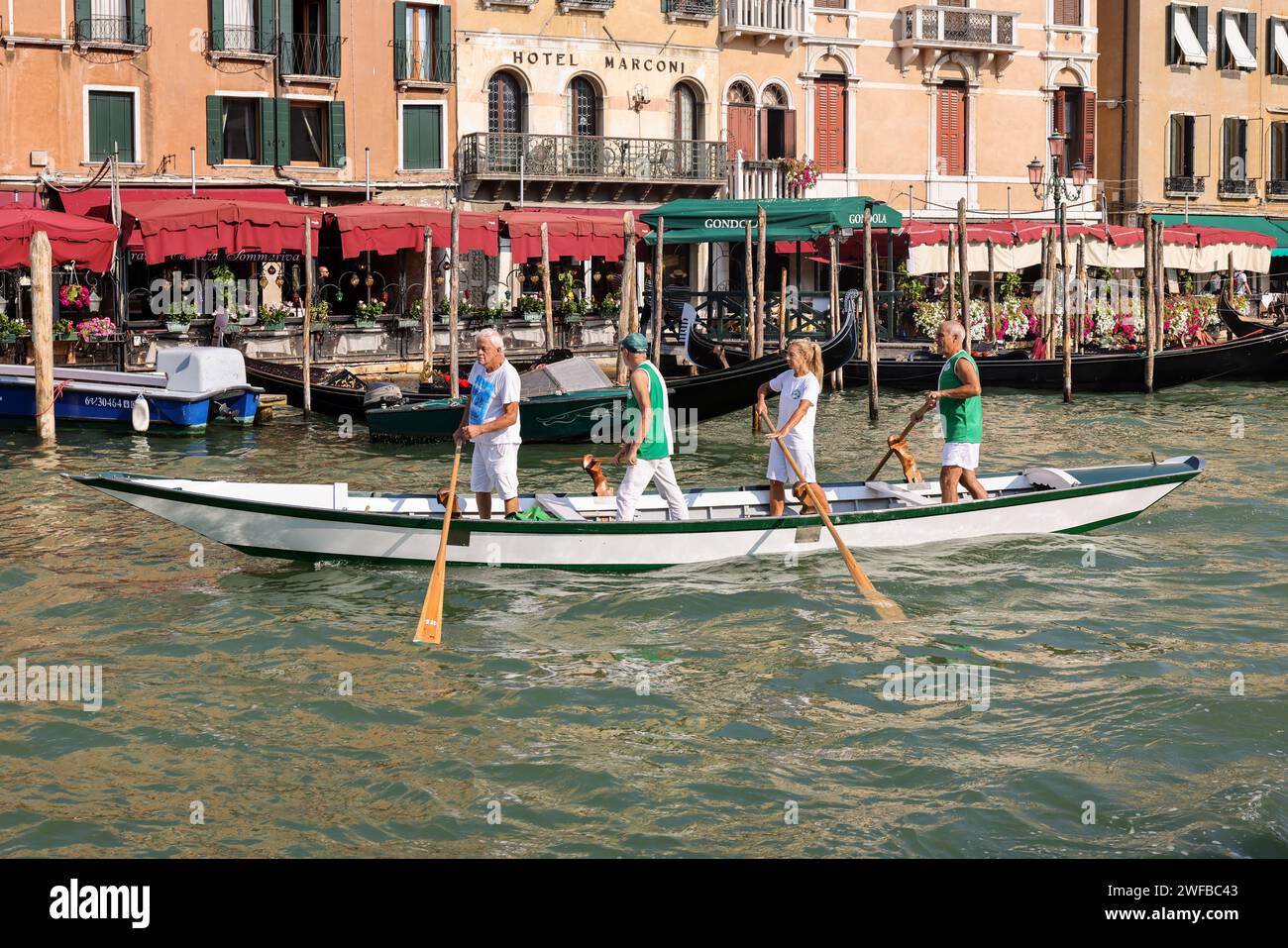 Venice, Italy - September 6, 2022: Local rowing team training on the Grand Canal in Venice, Italy Stock Photo