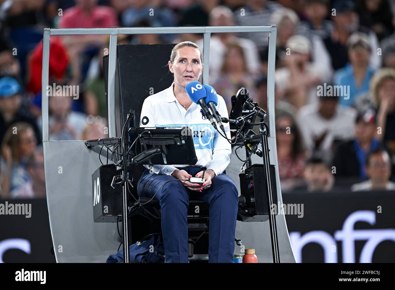 Paris, France. 28th Jan, 2024. Chair umpire Aurelie Tourte during the