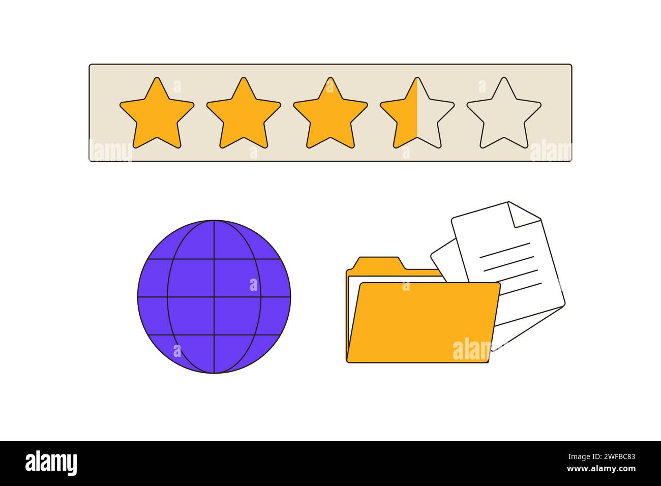 star rating, internet, document folder, neobrutalism, y2k interface, retro groovy  vector Stock Vector