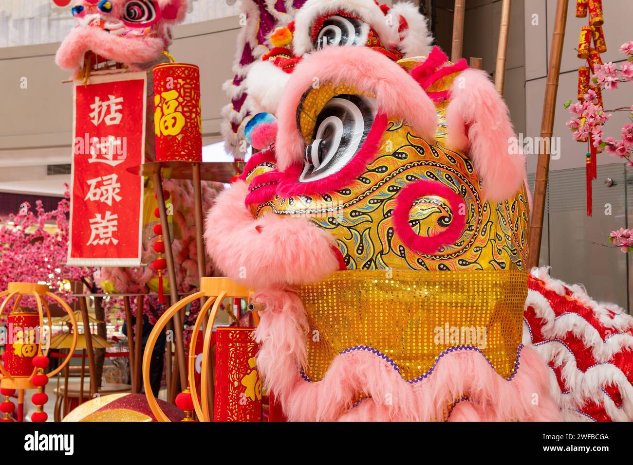 Chinese new year decorations at horizontal English translation of the