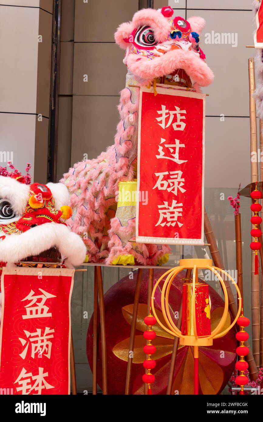 Chinese new year decorations at vertical English translation of the