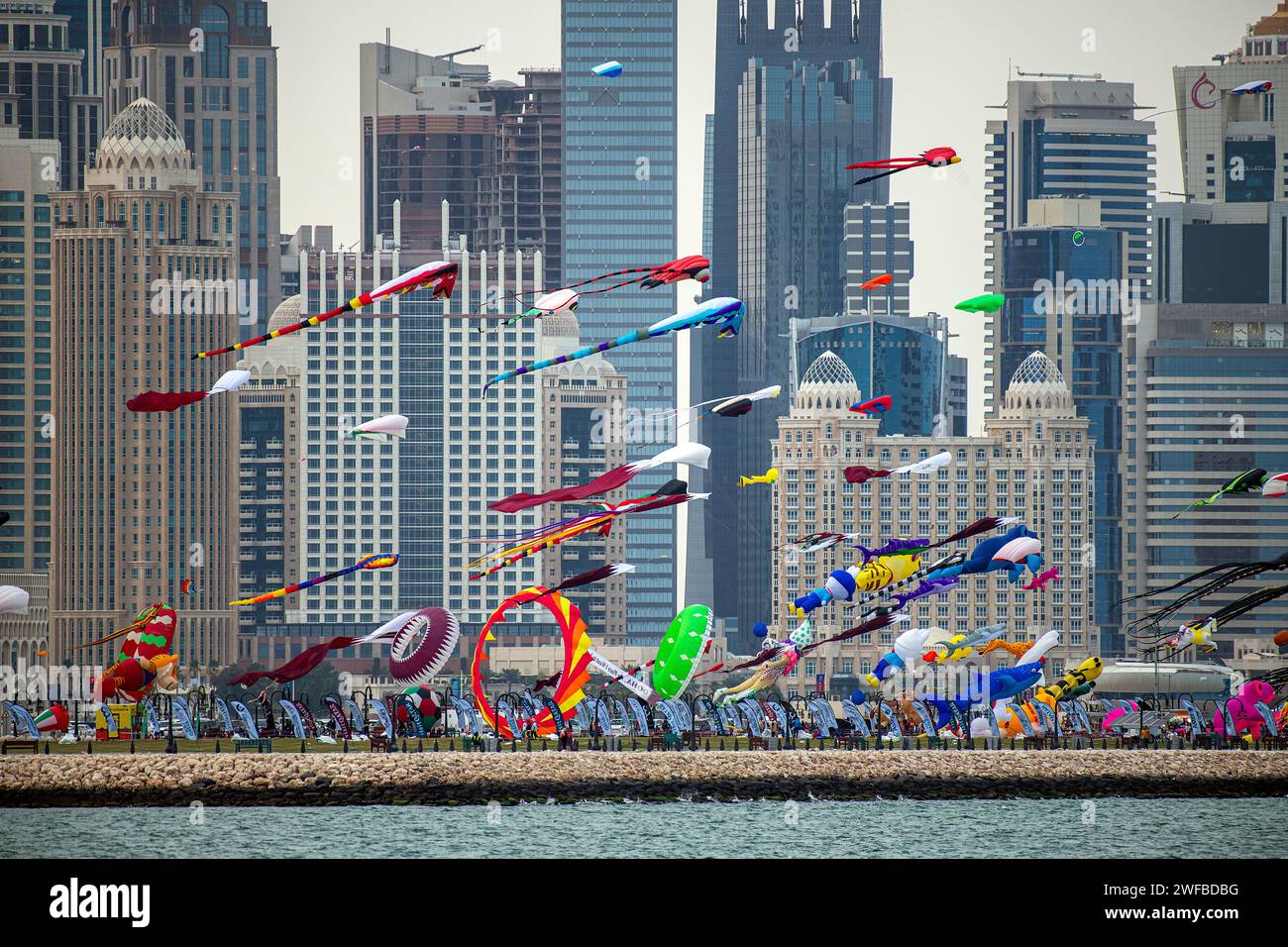 Doha, Qatar January 29, 2024 Kite Festival at Mina Port with Doha