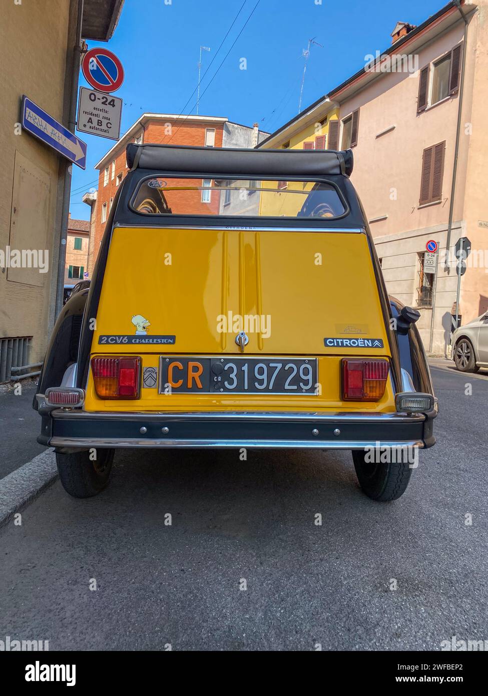 Cremona, Italy - June 25 2023 Citroen 2cv Charleston limited edition black yellow 40 anniversary parked in the street Stock Photo