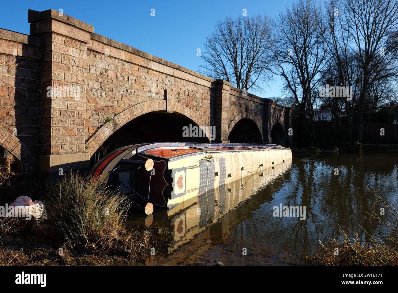 boat stuck against a bridge after slipping its mooring in barrow upon