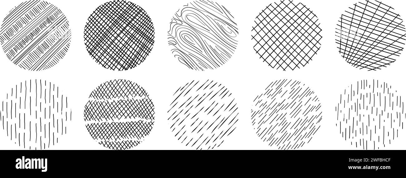 Set of textures with different hand drawn circle patterns. Vector ...