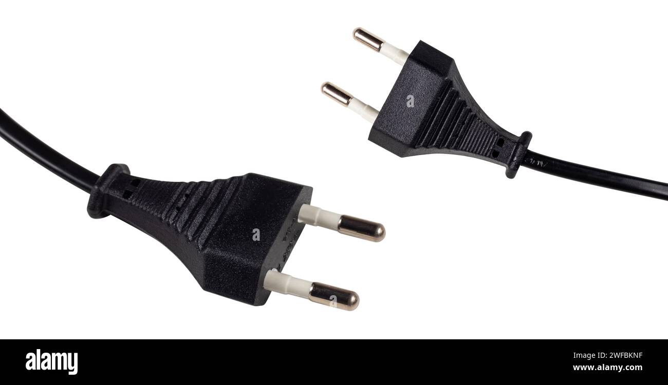 Four different black power plugs isolated on white background Stock