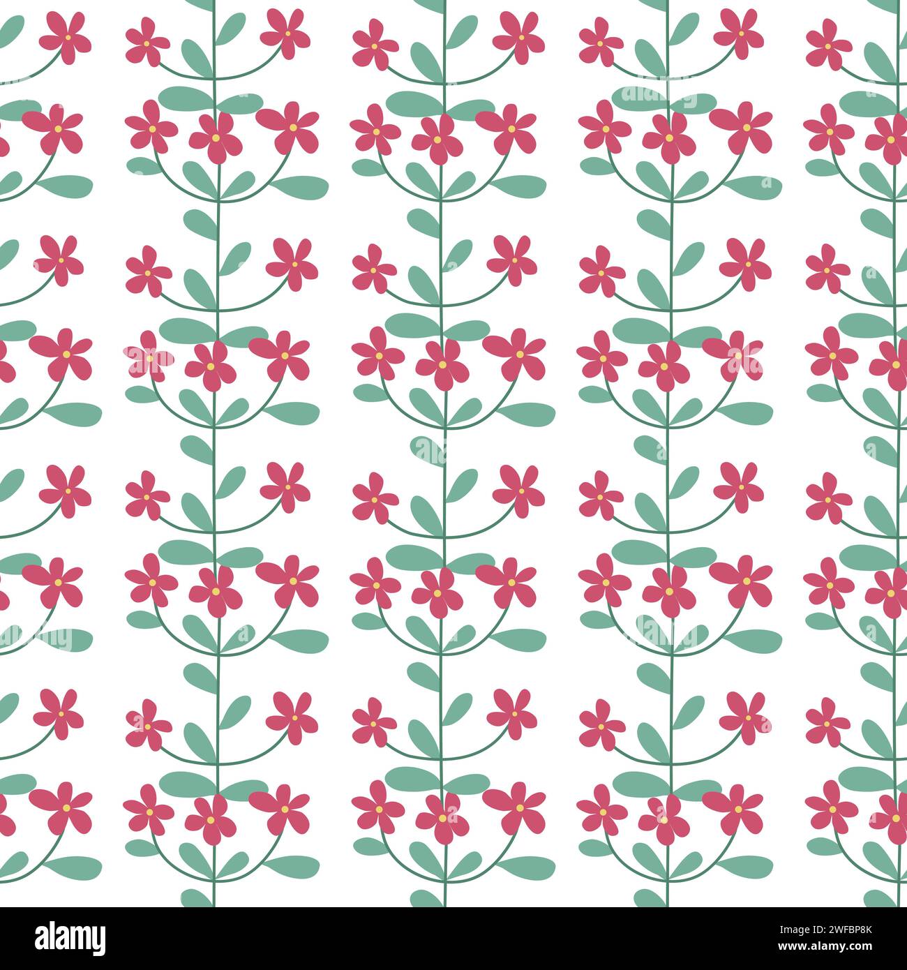 Spring flowers and herbs print. Blooming spring seamless pattern. Cute flowers and foliage background. Hand drawn floral ornament for textile, paper Stock Vector