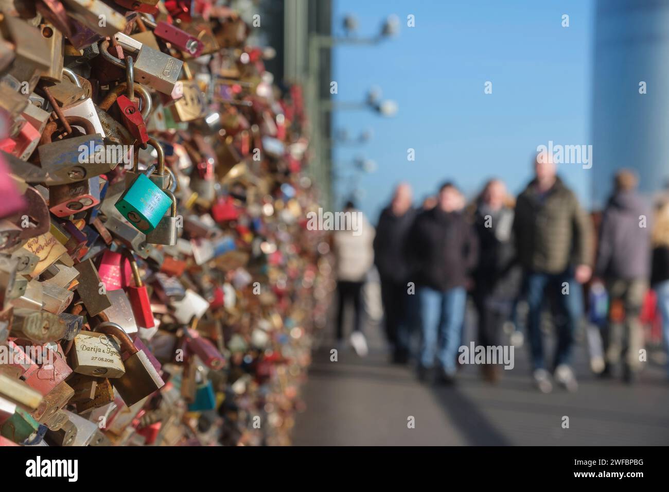 Love locks on the Hohenzollern Bridge in Cologne Stock Photo
