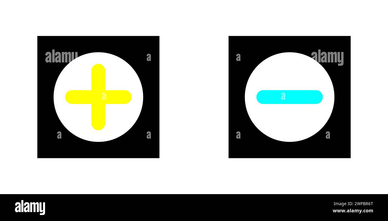 Plus and minus icon. Yellow and turquoise colors. Mathematics element ...