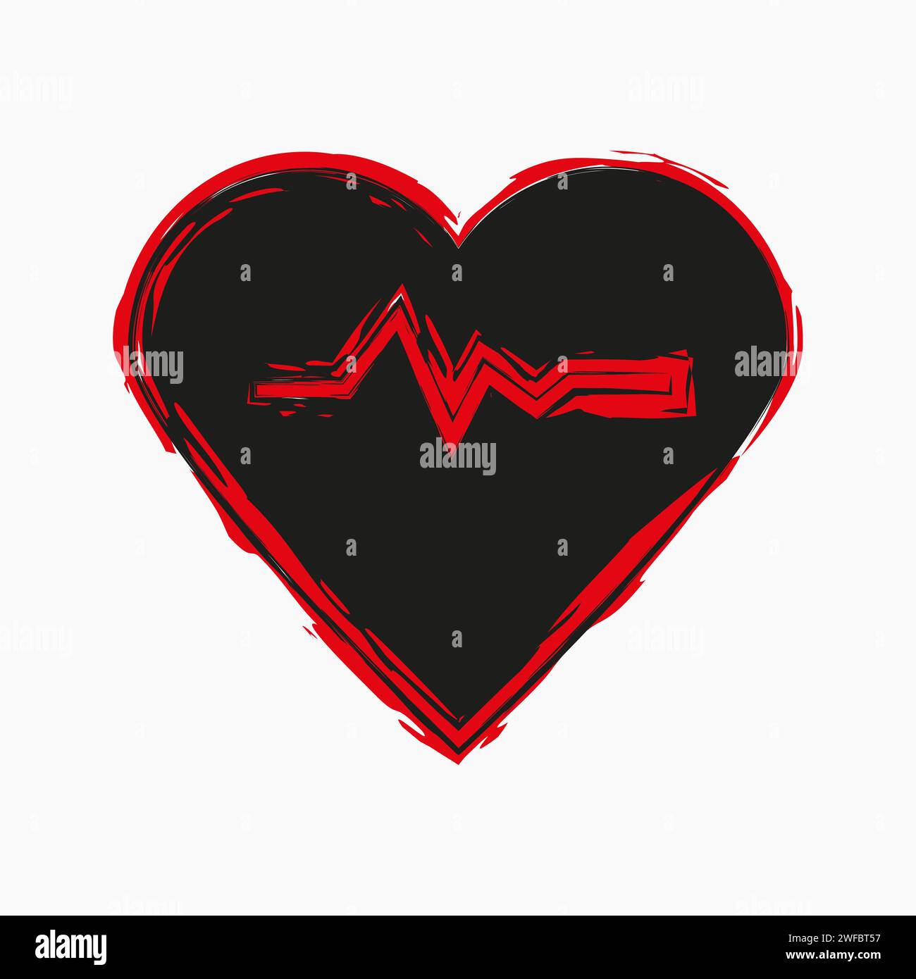 Black heart pulse icon. Red ink frame. Medicine background. Healthcare concept. Vector illustration. Stock image. EPS 10. Stock Vector