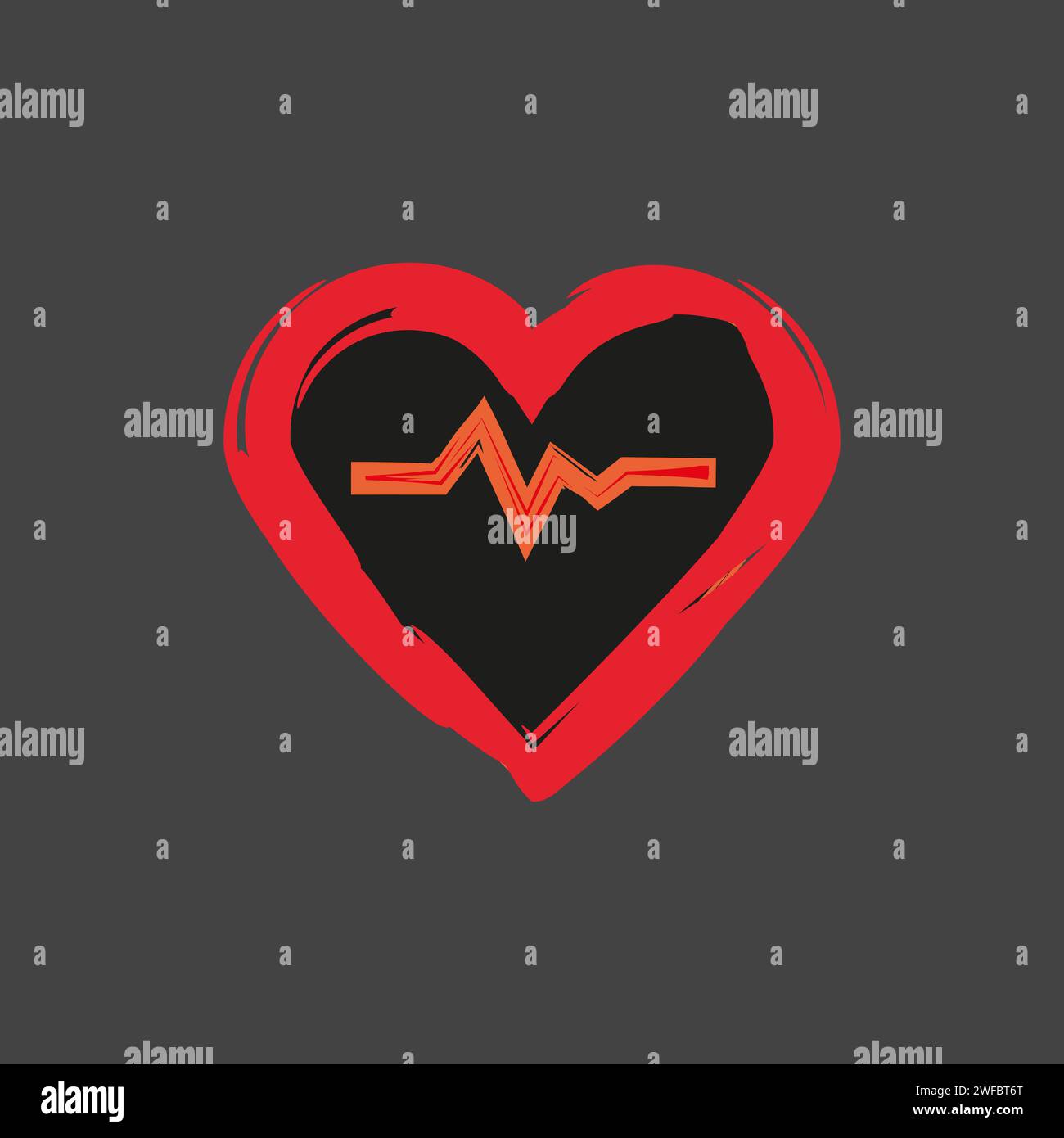 Pulse icon on black heart. Red brush frame. Healthcare concept. Medicine background. Vector illustration. Stock image. EPS 10. Stock Vector