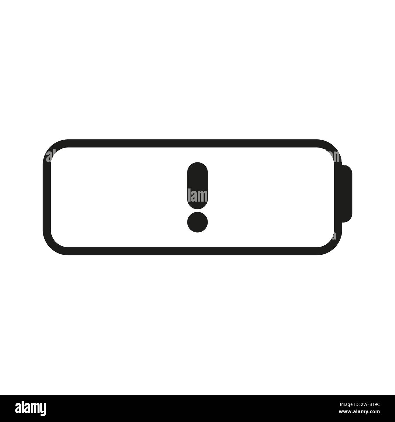 Battery charge icon. Exclamation point. Communication concept. Cell phone. Flat design. Vector illustration. Stock image. EPS 10. Stock Vector