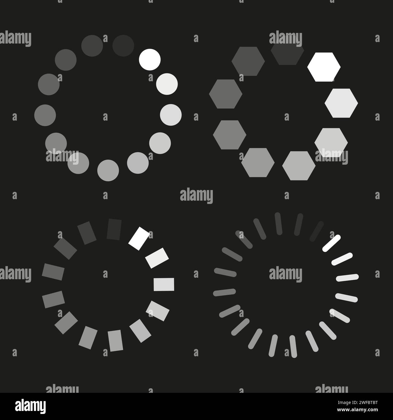 Loading symbols set. Round shape. Computer interface. Download process ...