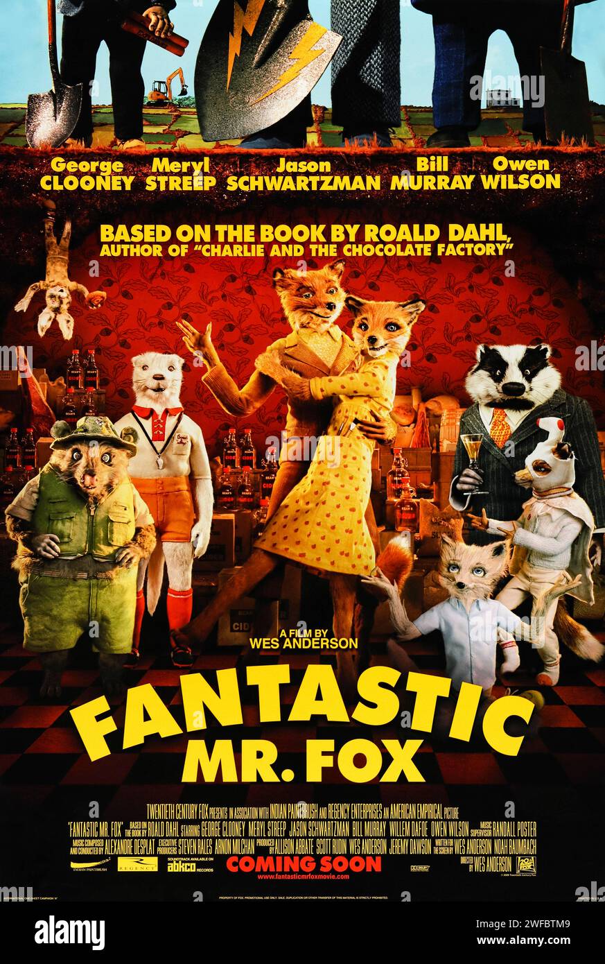 Fantastic Mr. Fox (2009) directed by Wes Anderson and starring George Clooney, Meryl Streep and Bill Murray. An urbane fox cannot resist returning to his farm raiding ways and then must help his community survive the farmers' retaliation. Photograph of an original 2009 US advance poster. ***EDITORIAL USE ONLY*** Credit: BFA / Twentieth Century Fox Stock Photo