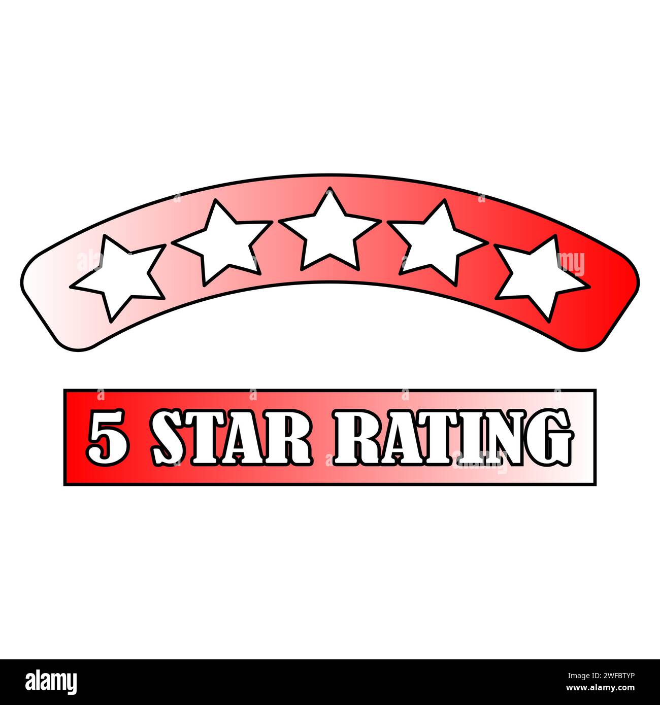 Icon with red five stars rating lettering. Star icon. Vector illustration. Stock image. EPS 10. Stock Vector
