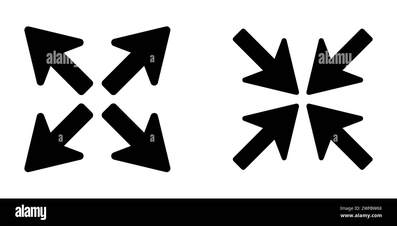 Black arrows inward outward. Pointer arrow icon. Line emblem