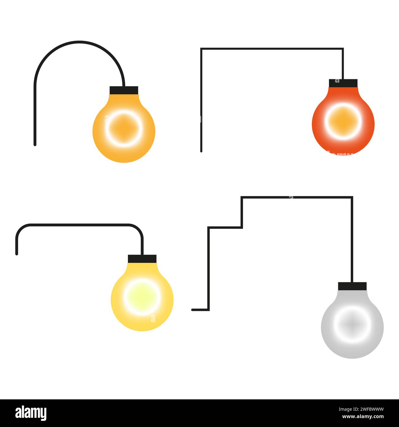 Yellow light bulb wire holders. Vector illustration. stock image. EPS