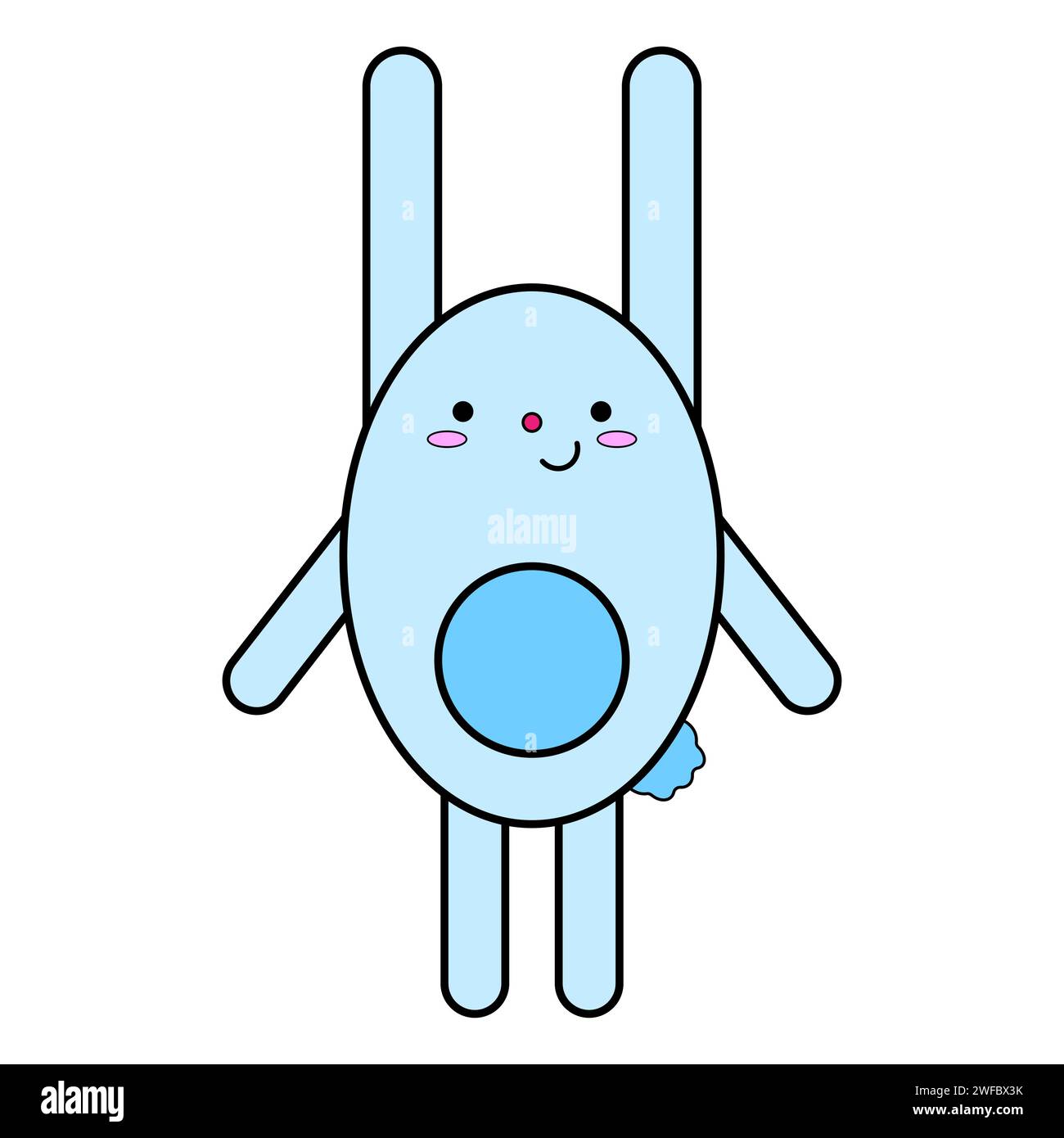 Cute rabbit. Blue bunny. Happy animal. Cartoon style. Comic character ...