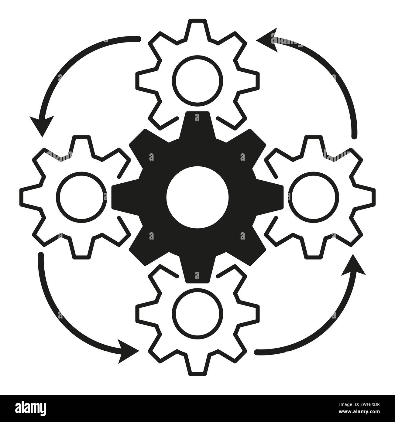 Flat circular arrow gears for web design. Digital technology. Vector illustration. EPS 10. Stock Vector