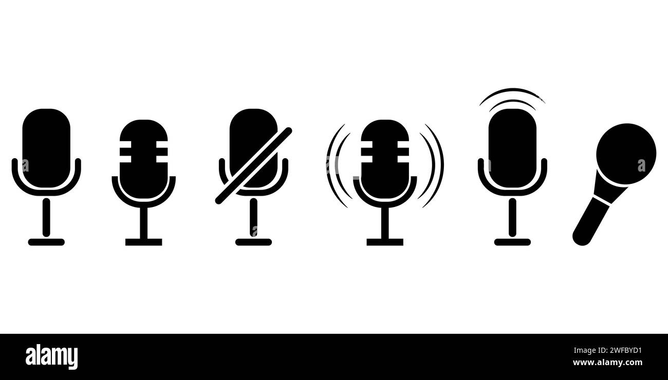 Music icon set. Microphone set on white background. Sound symbol ...