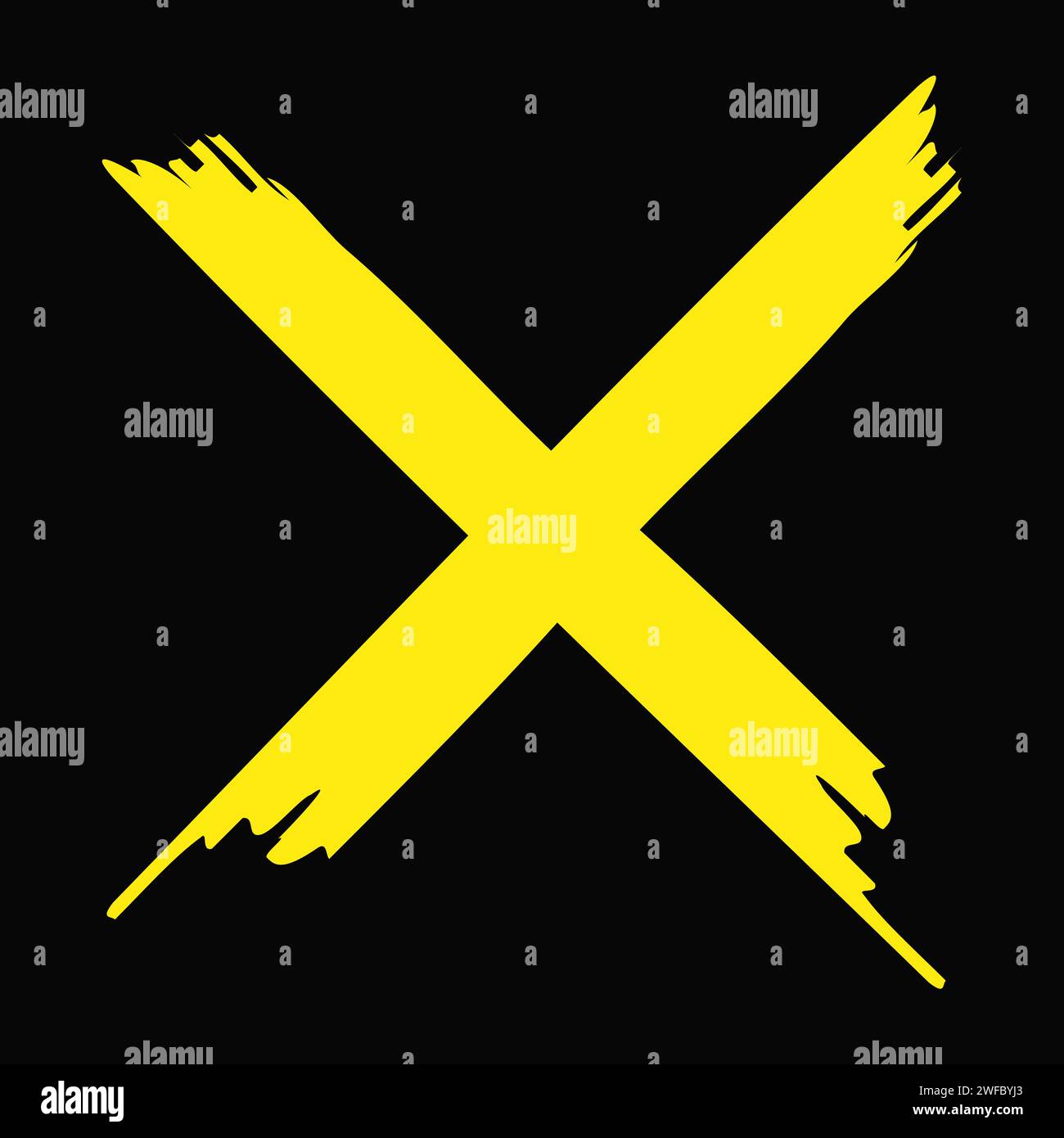 Yellow cross icon on black background. Choice emblem. Score symbol