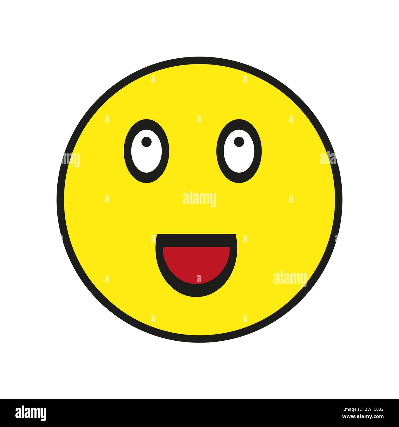 Yellow happy smile icon. Red mouth. Emoji background. Simple face sign