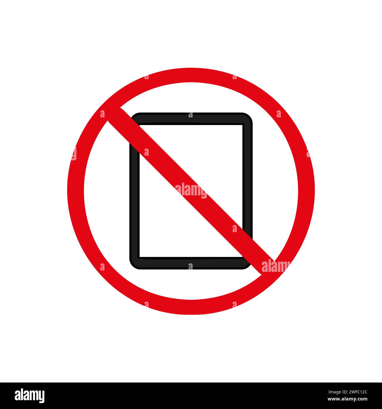 No gadgets sign. Tablet icon. Red circle. Forbidden concept. Public information. Vector illustration. Stock image. EPS 10. Stock Vector