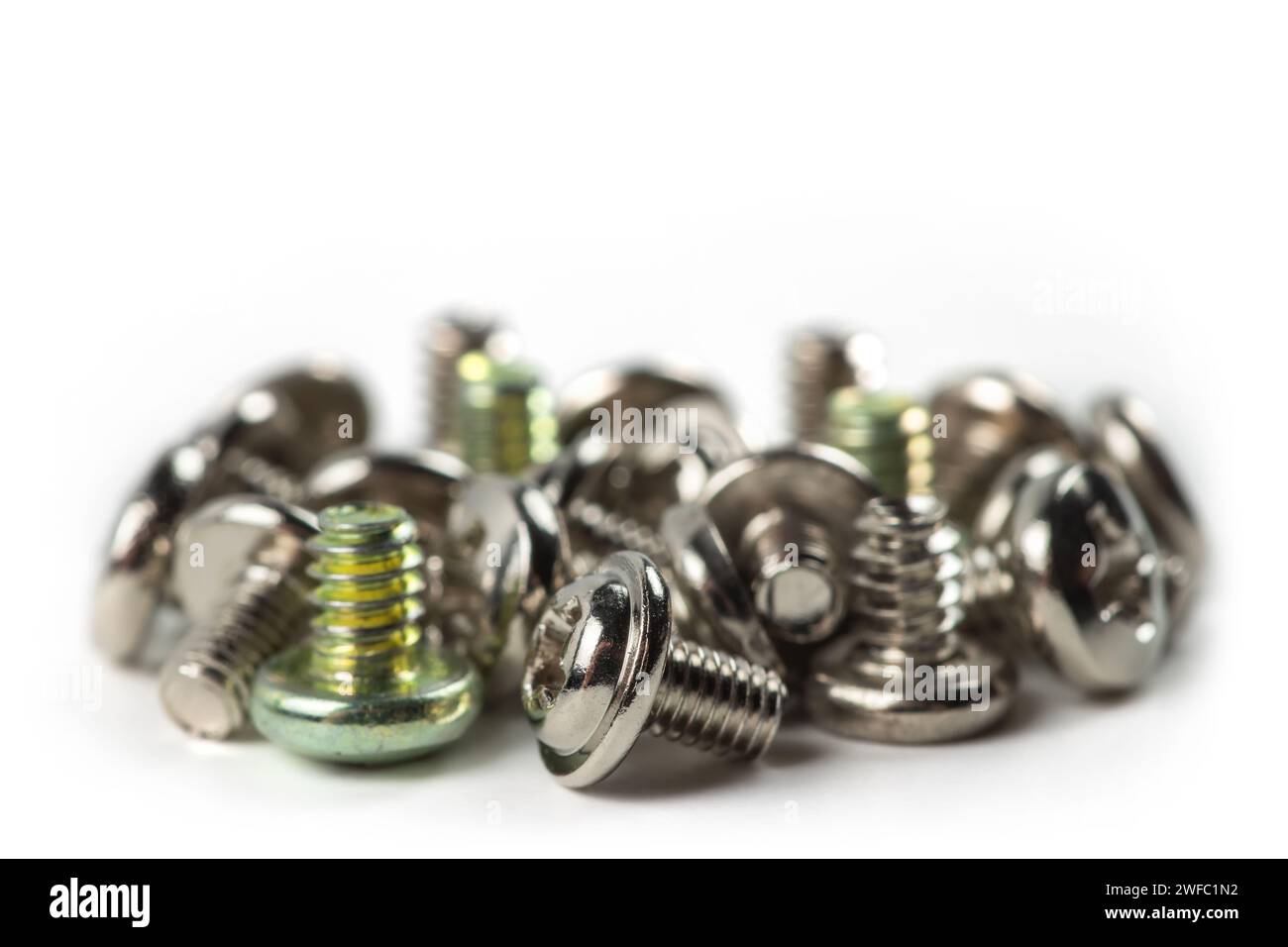 Stainless screws, fixation, bolt on white background. Stock Photo
