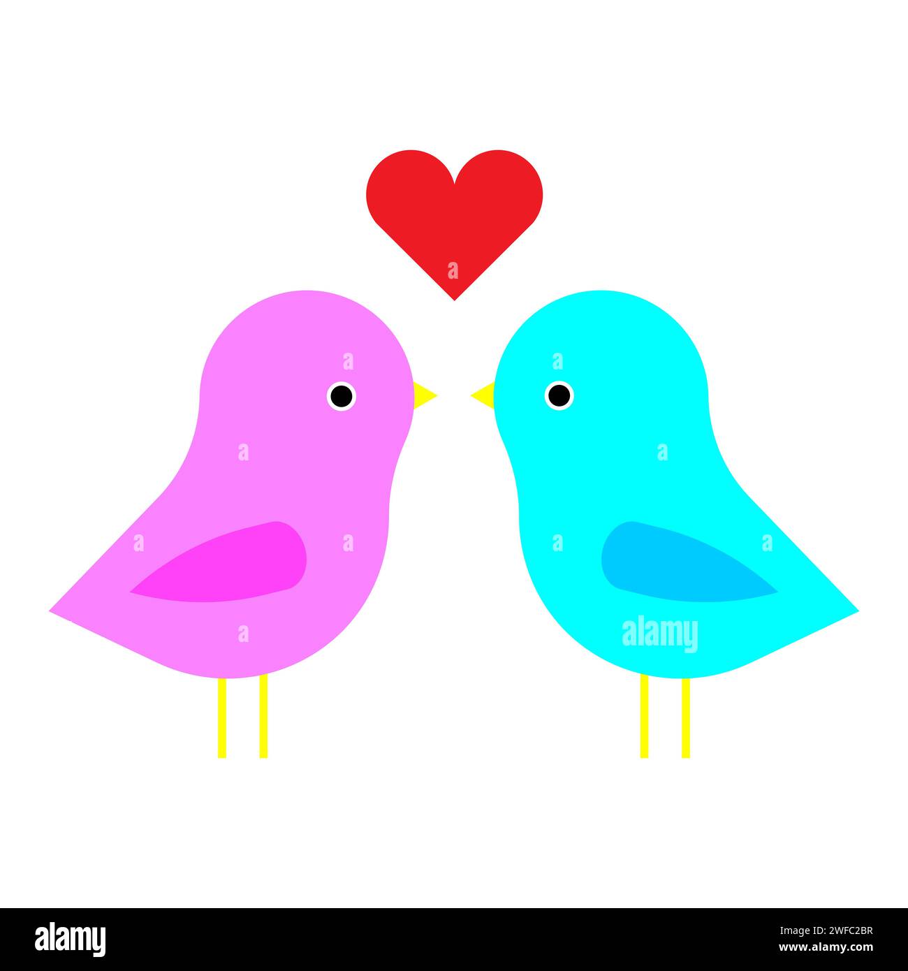 Two birds with heart. That love. Colored animals. Blue and pink. Romantic background. Vector illustration. Stock image. EPS 10. Stock Vector