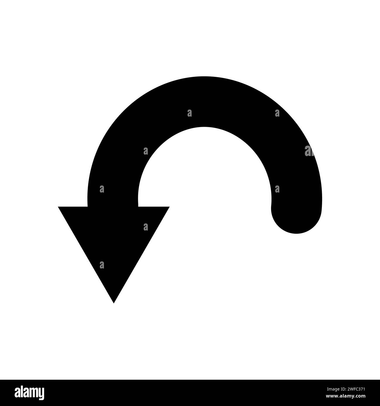 Circular left and down arrow. Navigation sign. Direction signpost. Semicircular figure. Vector illustration. Stock image. EPS 10. Stock Vector