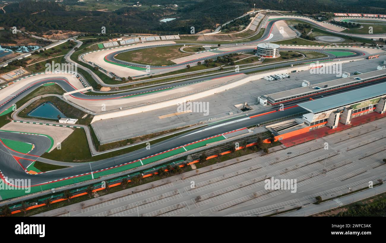 Motorsport race track in Portimao Portugal aerial view of the Autodromo Internacional do Algarve Stock Photo