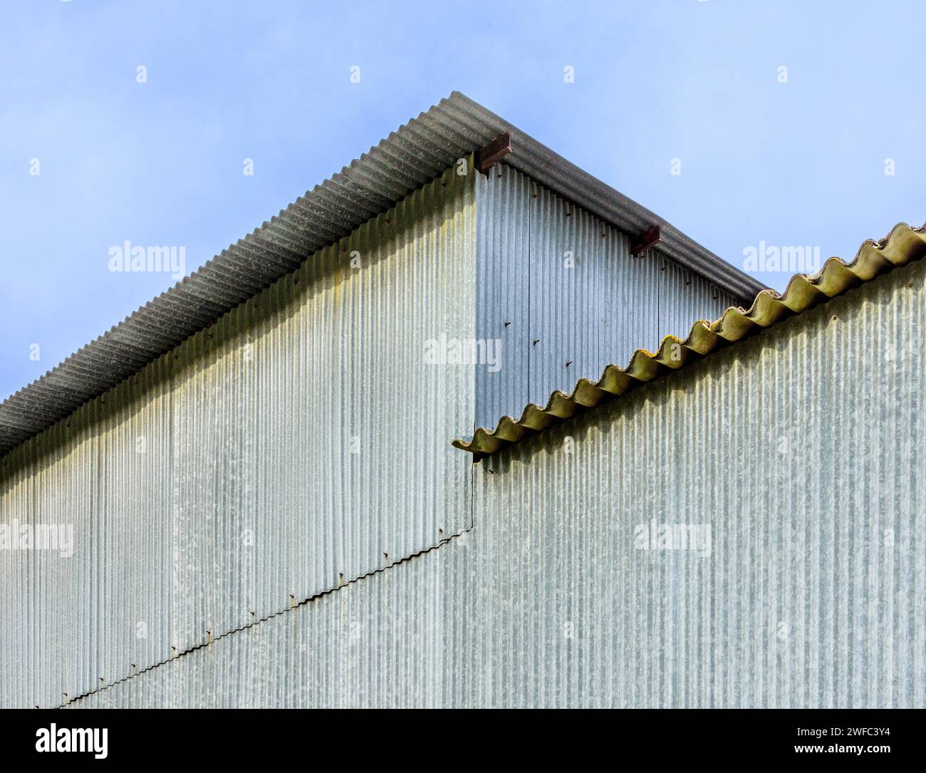 Galvanized corrugated-iron farm buildings - central France. Stock Photo