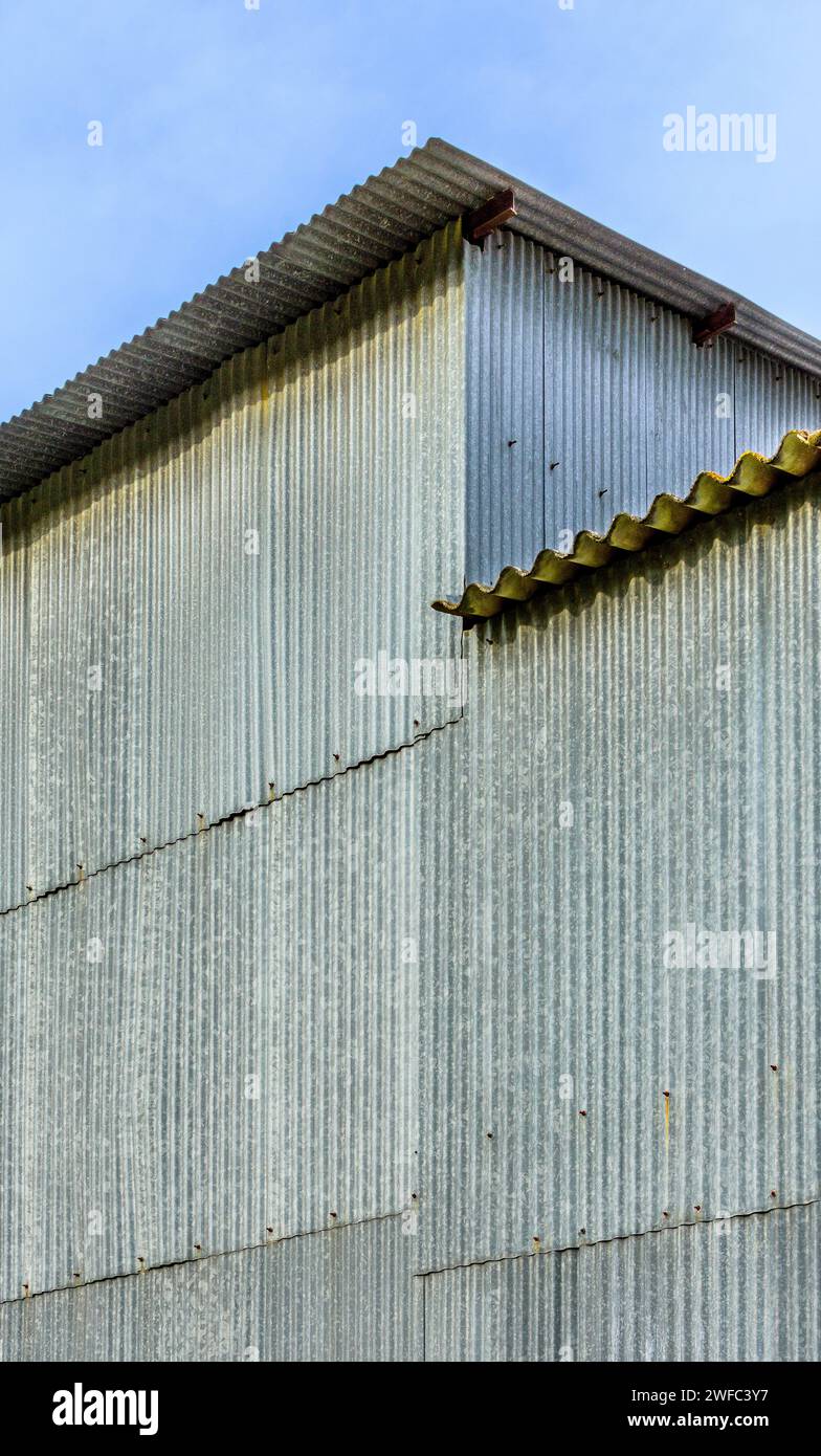 Galvanized corrugated-iron farm buildings - central France. Stock Photo