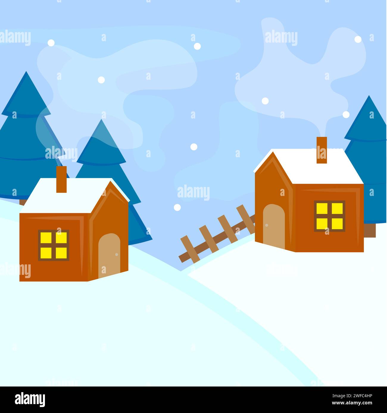 Drawing hut snow. Landscape, nature, house. Vector illustration. Stock