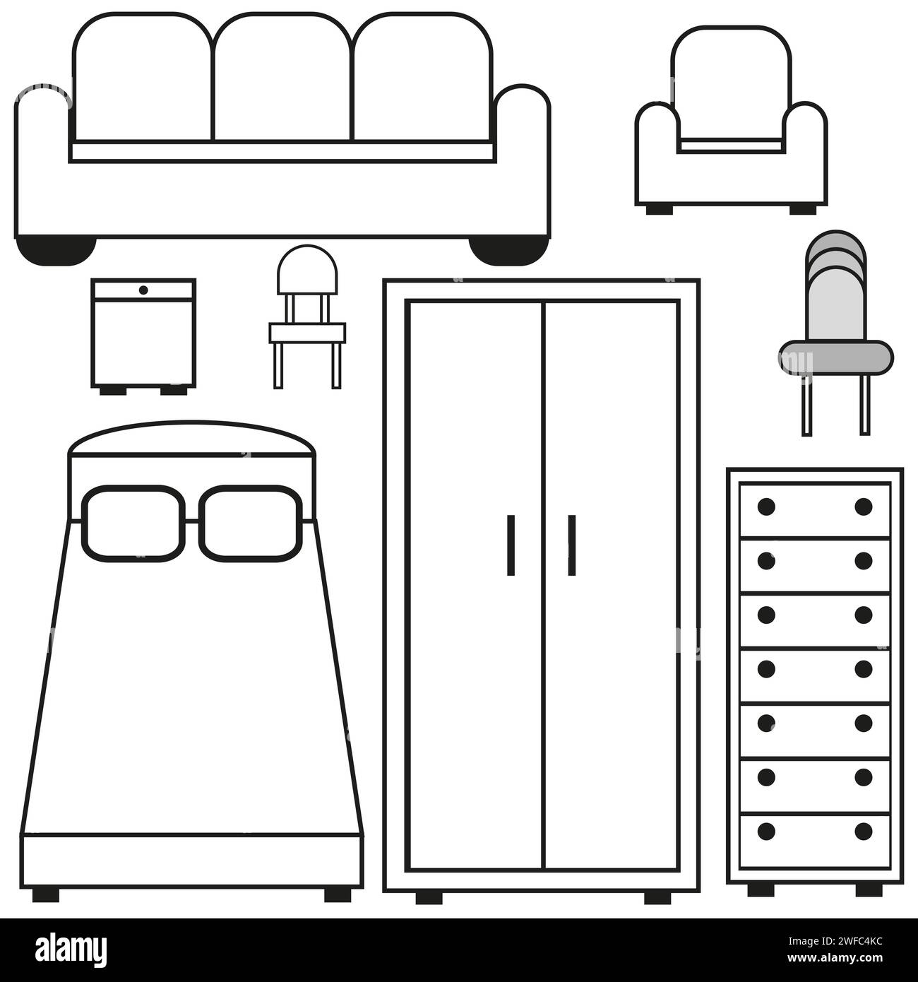 collection with different furniture. Sticker pack. Vector illustration