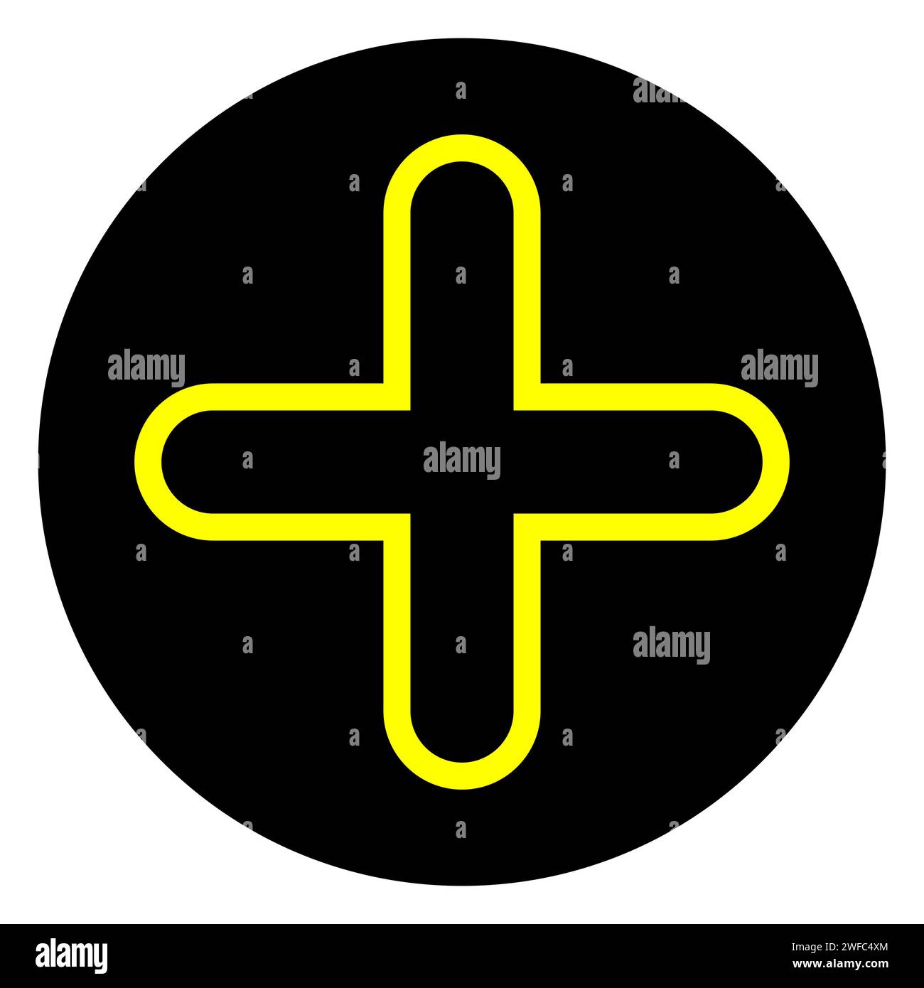 Plus icon. Math symbol. Modern design. Yellow sign in black round. Line ...