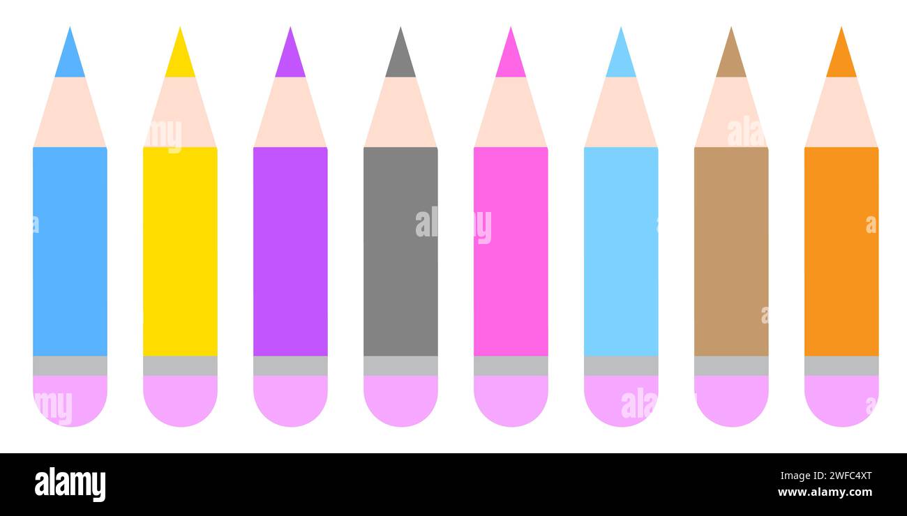 Collection of colored pencil. Cartoon style. Art background. School ...