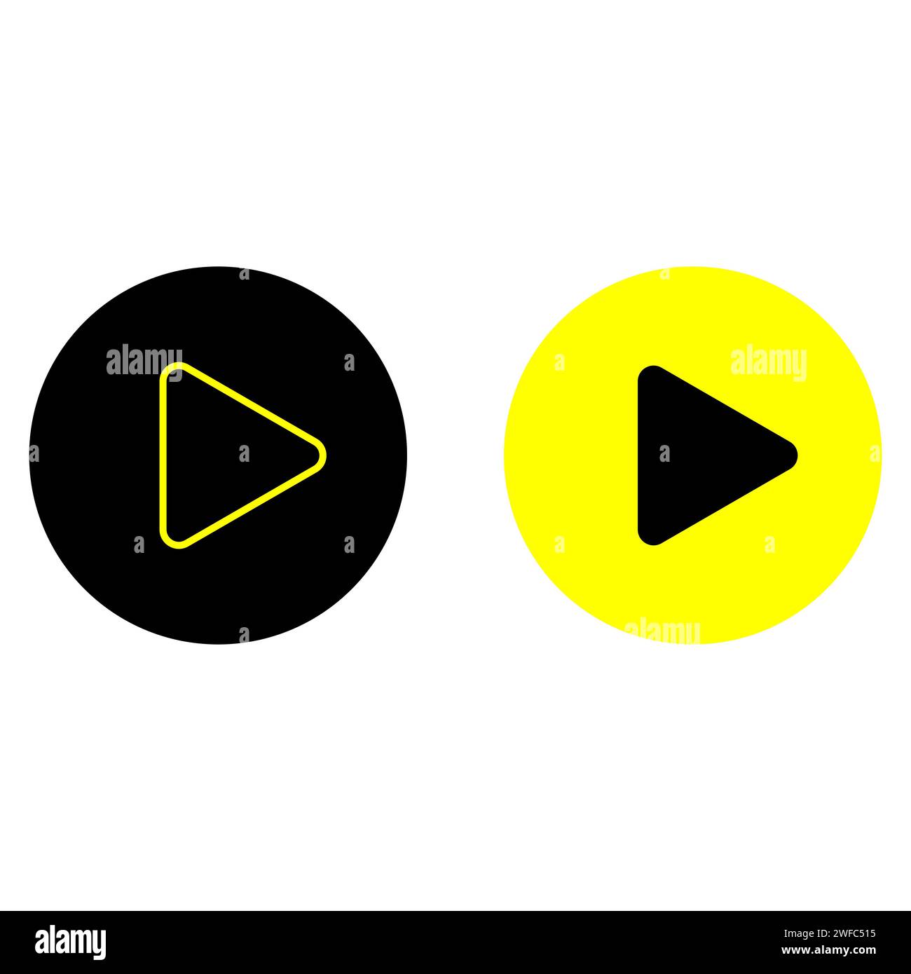 Play icon. Black and yellow triangle. Colored circle. App element ...