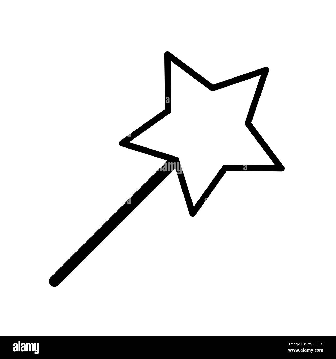 Magic wand icon. Star sign. Outline drawing. Hand art. Fairytale concept. Simple design. Vector illustration. Stock image. EPS 10. Stock Vector