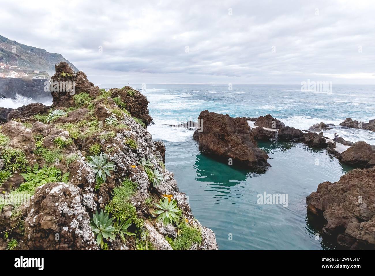 natural swimming pool in front of the Atlantic Ocean in Porto Moniz, on the island of Madeira