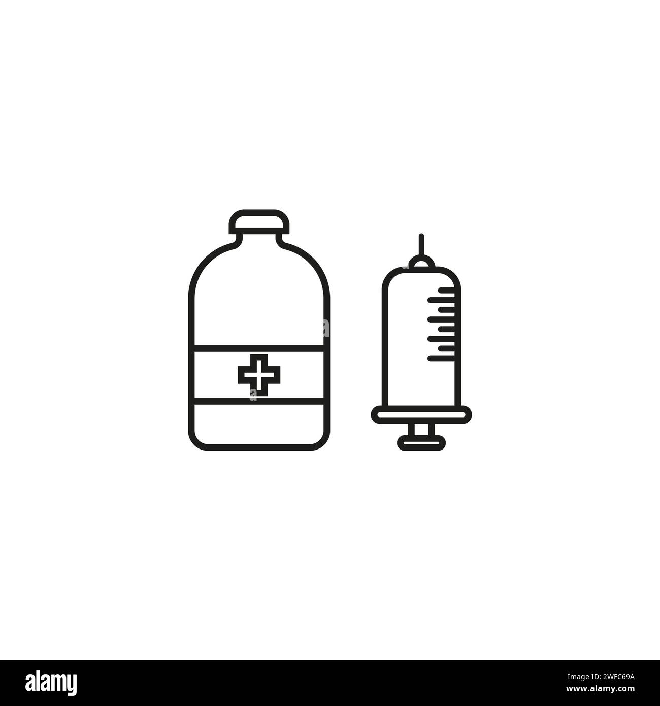 bottle and syringe icon. Health care. Vector illustration. Stock image. EPS 10. Stock Vector